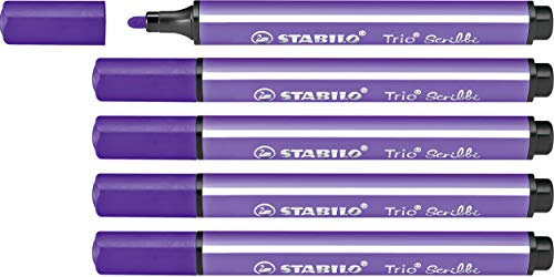 STABILO - Gefederter Dreikant-Filzstift - Trio Scribbi - 5er Pack - violett