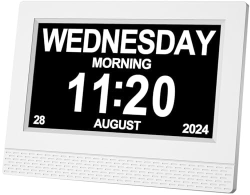 SVINZ SINOIDEAS 3.0 Upgrade,Dementia Clock,Digital Calendar Day Clock,dementia clocks with days dates and time of day,7inch White with Remote (White)