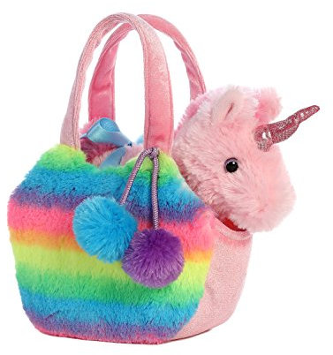 Aurora World Fancy Pals Pet Unicorn Carrier Plush, Rainbow