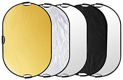 Selens 5-in-1 120*180cm Oval Fotografie Faltreflektor Set Tragebar Diffusor Gold, Silber, Weiß, Schwarz und Transparent Reflektor mit Griff