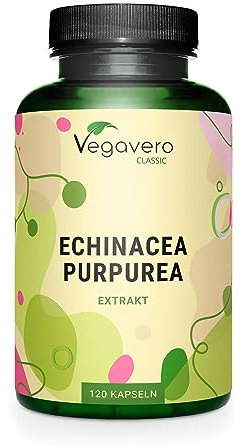 Equinácea Vegavero® | Extracto 2900 mg | 4% Polifenoles | Vegano & Sin Aditivos | Sistema Inmunitario + Resfriado + Vías respiratorias | 120 Cápsulas
