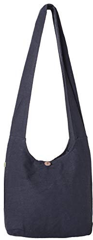 Vishes - Damen Herren Umhängetasche Stoff Schulterbeutel Schultertasche Baumwolle schwarz