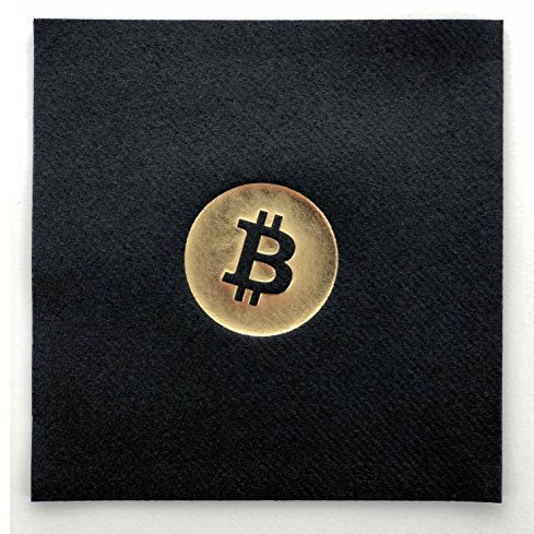 Bitcoin Untersetzer Cocktail Servietten | aus Premium AIRLAID | Stoffähnlich edle Textil-Struktur | schwarz | 25 St. | 25 x 25 cm | hochwertige Goldprägung |