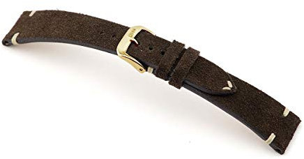 RIOS 1931 Hudson Uhrenarmband Wildleder Handarbeit Made in Germany Klassisch, Dunkelbraun, Goldene Schließe, 18 mm, Riemen