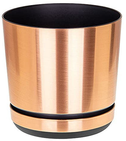 KORAD COPPER flower indoor plant pot with saucer plastic gloss modern decorative planter with drainage holes (4.8 inches (12 cm), Copper)