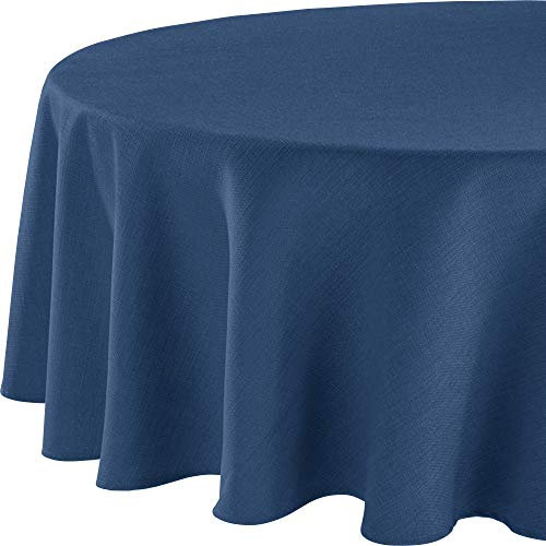 Erwin Müller Tischwäsche, Tischdecke Uni, Krefeld Marine Größe rund: 170 cm Ø - fleckabweisend, schmutzunempfindlich und leicht zu reinigen, Leinen-Optik (weitere Farben, Größen)
