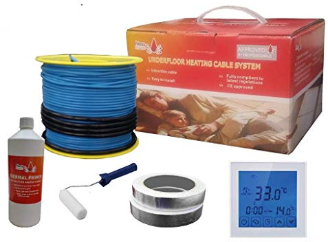 Nassboards Electric Underfloor Heating Cable System 200w – Touch Screen Thermostat & Cable for Under Tiles & Laminate in Conservatory, Bathroom, Safe Insulation – includes Installation Kit