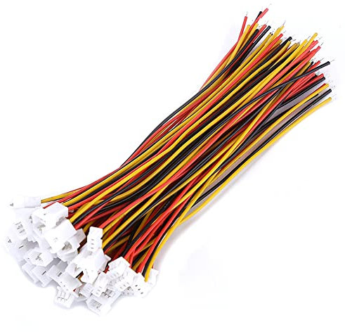 Oueaen Connecteurs d'angle JST - 20 Ensembles/Pack Micro JST 1.25MM 2 Broches/3 Broches mâle et Femelle avec câbles(3pin) - Rouge et Noir - PVC - 80°C