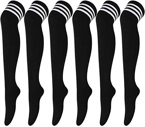 DRESHOW 6 Pairs Long Socks Thigh High Socks Tights Over Knee Socks Casual High Stockings for Girls and Women