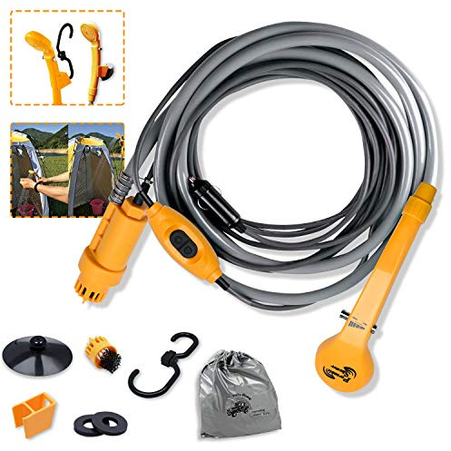 NAIZY Doccia da Campeggio con Pompa 12V, Tubo Flessibile da 2 m, Cavo di Alimentazione da 5 m, Doccia per Roulotte e Camper