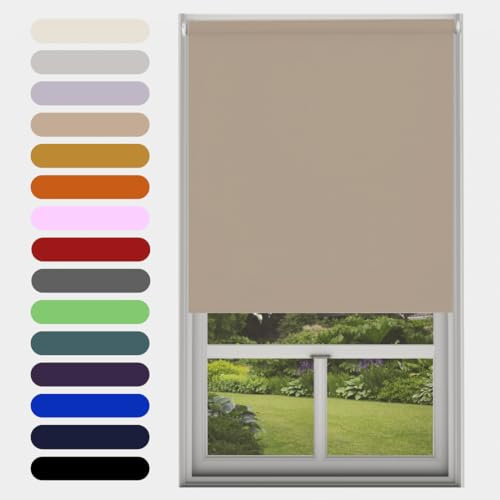 Cappuccino Blackout Roller Blind Metal Fittings Trimmable UV Protection Thermal Properties Premium Fabric Home Office Bedroom Kids Room Child Safe Easy Fit 240cm Width x 160cm Drop