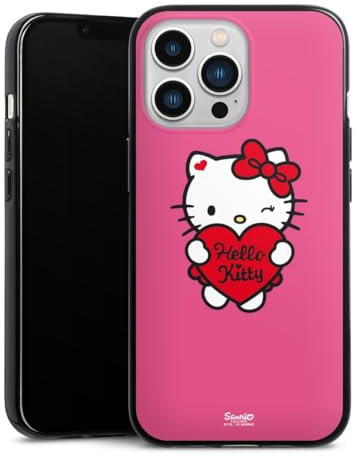 DeinDesign Silikon Hülle kompatibel mit Apple iPhone 13 Pro Case schwarz Handyhülle Hello Kitty Fanartikel Herz