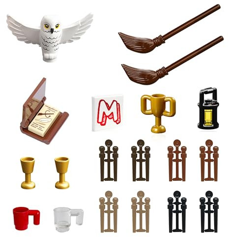 LEGO Harry Potter - Confezione di accessori minifigure - Gufo Libro magico, bacchette, scope, calici e accessori per lampade