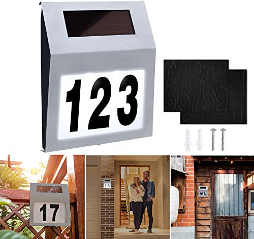 ACXIN Solar LED Edelstahl Hausnummernleuchte mit 2 LED Solarleuchte mit Dämmerungsschalter Beleuchtete Hausnumme LED Wandleuchte (Silber)