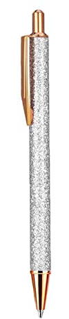 1 Stück Kugelschreiber, 1,0 mm Klick, Einziehbarer Kugelschreiber, Metallstifte, Glitzer, Schwarze Tinte, Mittlere Spitze, Geschenkstifte für Männer, Frauen, Studenten Silber
