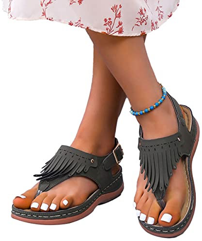 ticticlily Sandales Femmes Été Plateforme Tongs Chaussures Compensées Rétro à Plats Claquettes Nu Pieds Semelle Confortable Bout Ouvert pour Filles Plage B Armée Verte 44 EU