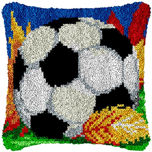 Generic Latch Hook Pillow Kit - Football Soccer Cushion - Embroidery Art Craft Kit - All Ages - Unisex - 43x43cm - Modern Style - Non-Foldable