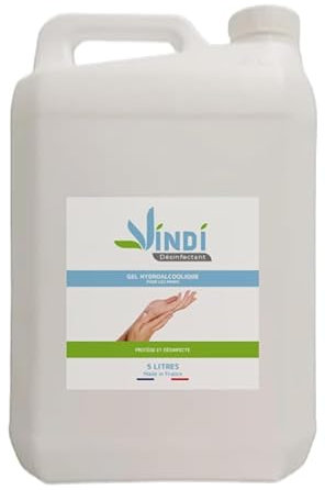 Vindi Désinfectant gel hydroalcoolique - Bidon de 5L - Fabrication Française -76% d'alcool - Virucide