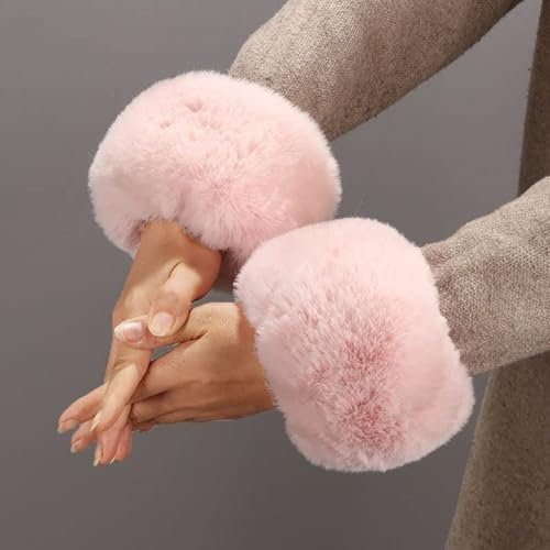 PTNKUIIY Pulswärmer Fell Manschetten Warmers,Winter Damen Kunstfell Armstulpen Plüsch Kunstpelz Fellstulpen Frauen Winter Handgelenk Wärmer Arm Wärmer Handwärmer Handschuhe für Frauen Mädchen,Rosa
