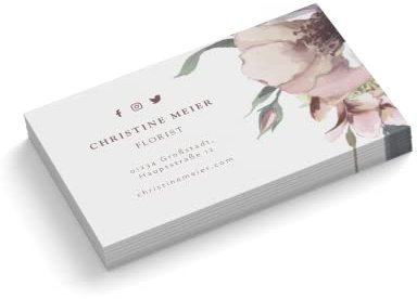 Visitenkarten personalisiert | Design Florist # 3 | 1-seitig | Querformat | Menge + Papier zur Auswahl | selbst gestalten | hochwertiger Druck | 350 g Qualitätsdruck | Blumen | rosa (50 Stück)