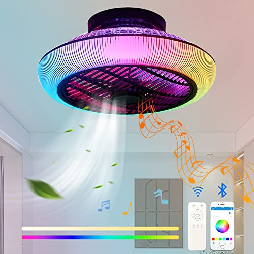 Ventilador De Techo Bluetooth Con Luz Y Mando a Distancia 6 Velocidades Timer Reversible Lampara Ventilador Techo Regulable Música RGB Ventilador Ultra Para Dormitorio Infantil Bar-C