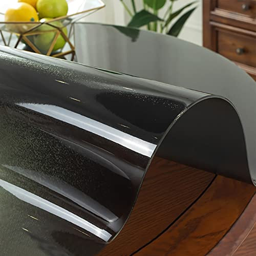 Transparente Tischschutz PVC Tischdecke-Abwischbare,Olbeständig,Kratzfest,Tischfolie,Tischschutzfolie-für Esstisch Couchtisch Und Schreibtisch,Matte Texture Schwarz,Rund (Dicke 2mm, Ø 55cm)
