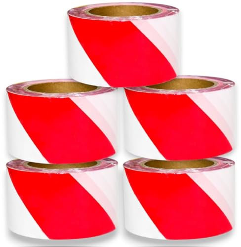 5 Pcs Non-Adhesive Barrier Tape -Red and White | 3 (75mm) x 200 Meter Barrier Tape | Caution Tape Roll for Cordoning Off Areas | Red and White Plastic Barrier Fencing Caution Tape