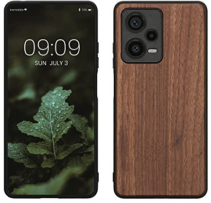kwmobile Hülle kompatibel mit Xiaomi Redmi Note 12 Pro+ 5G / Note 12 Pro Plus 5G Hülle - Holz Case - stoßfestes Handy Cover - TPU Handyhülle in Dunkelbraun