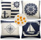 Kissenbezug 40 x 40 Sofakissen Bezug Frühling Sommer Moderne Couchkissen Leinen Wasserdicht Kissenhülle Seefahrt Segeln Kompass Anker Ruder 4er Kissenbezüge für Schlafzimmer Sofa Stuhl Bett Garten