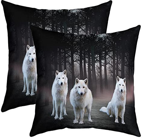 Weißer Wölfe Kissenbezüge 40x40cm für Couch Schlafsofa 2er Set Heulen Dekorative Sofakissen Couchkissen Kissenhütte Tiere Wölfe Mountain Moon Wölfe Kissenbezug Kissen Fall