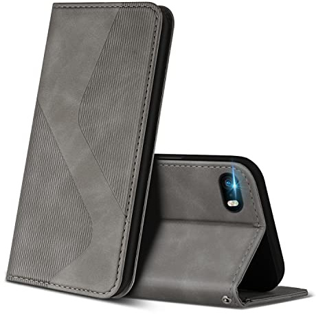 ZONNAVI Hülle für iPhone 5 / iPhone 5s, PU Leder Handyhülle mit Kartenfächer und Standfunktion, Lederhülle Flip Wallet Case Schutzhülle für iPhone 5 / iPhone 5s (Grau)