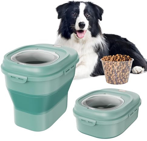 VEVOR Collapsible Dog Food Storage Container, 50 lbs Capacity Large Dispenser Bin with Attachable Casters, Airtight Lid Kitchen Rice Cereal Flour Bin, Pet food Containers For Cat, Bird, Other Pet Food