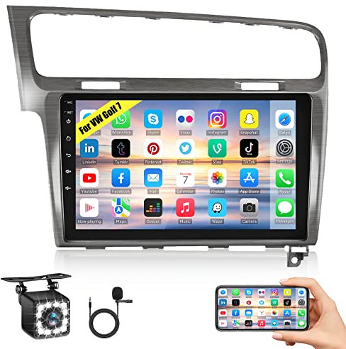 CAMECHO 10.1 Pollici Autoradio Android 13 per VW Golf 7 2013-2018 con Navigatore Satellitare, Doppio Din Radio con Schermo con Bluetooth WiFi FM/RDS SpiegelLink+Telecamera Posteriore+Canbus+Mic