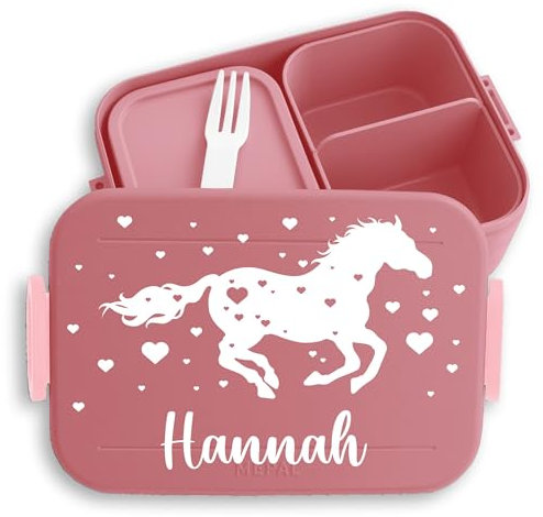 Kinder Bento Box Midi Lunchbox für Mepal Bentobox - Pferd Pferdemädchen Pferdemotiv Reiten Pferde - 900 ml - Rosa - brotdose mädchen personalisierte brotdosen horse pferdefans brotzeitdose name