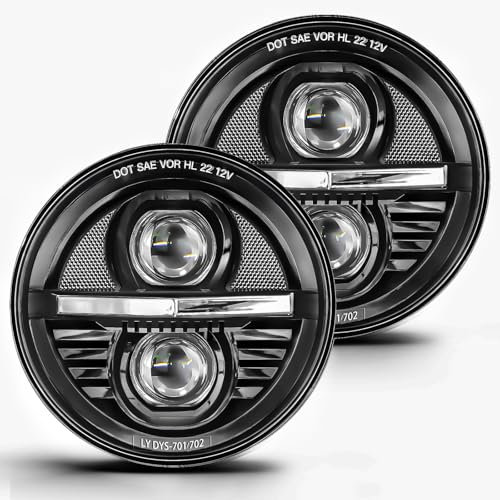 UNI-SHINE 2 Stück 17,8 cm LED-Scheinwerfer, runder Projektor, Z-förmig, H6024, LED-Scheinwerfer, 17,8 cm (7 Zoll), Hi/Lo Beam, kompatibel mit Jeep Wrangler JK TJ CJ, kompatibel mit Chevy, kompatibel