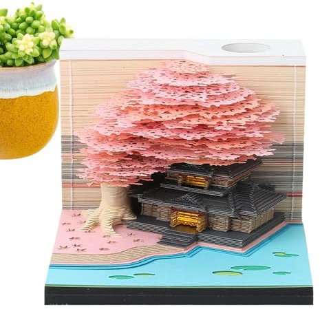 3D Kalender Abreißen 2024 | 3d Calendar 2024 | Schreibtisch Kalender Mit Lichtern | 2024 Tischkalender Notizblock | 2024 Kalender 3D Memo Pad Papier Kunst Sakura Baum 3D Notizblock Papier Schnitzen