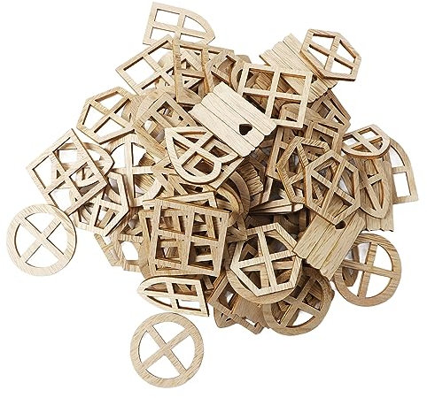 SIYANO 100 piezas de suministros para manualidades, recortes de ventana de madera, pintados a mano, ventanas de casa, ventanas, puertas de madera, virutas de madera para decoración de fiestas,