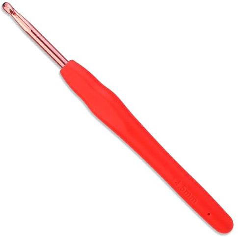 Häkelnadeln Set, 4,5mm Ergonomische Häkelnadel mit Rutschfest, Häkelnadeln Nadelset Aluminium, Häkeln mit Gummi Softgriff für Arthritische Hände Erfahrene Häkelliebhaber