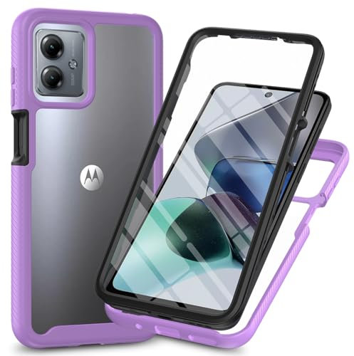 XINNI Funda para Motorola Moto G14 Antichoques 360 Grados con Protector de Pantalla Integrado Robusto Doble Cara Bumper Transparente Case Completa Carcasa, Morado Claro