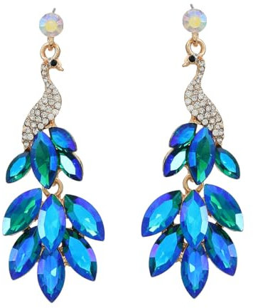 fdsmall Frauen Quasten Ohrringe Pfau Ohrringe Österreichische Kristall Boho Wasserfall Perlen Fransen Tropfen Ohrring (blau 02)