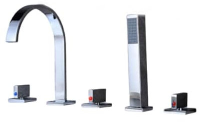 LANNADD Robinet de baignoire à 5 trous - Robinet cascade - Avec douchette à main - Robinet de baignoire - Mitigeur monocommande - Chromé - Convient pour les appartements et les hôtels