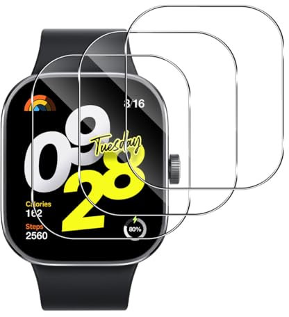 GEEMEE per Xiaomi Redmi Watch 4 Pellicola Vetro Temperato, 【3 Pezzi】 Durezza 9H Copertura Completa Protezione Schermo Vetro Temperato Anti Graffi Protector per Mi Redmi Watch 4 (Trasparente)