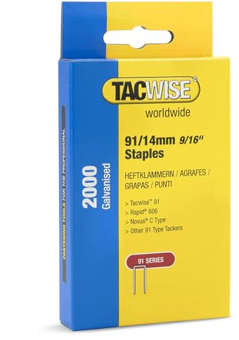 Tacwise 1758 Grapas Galvanizadas de Corona Estrecha Tipo 91 da 14 mm, Para uso con la Grapadora Z4-140, Paquete de 2000
