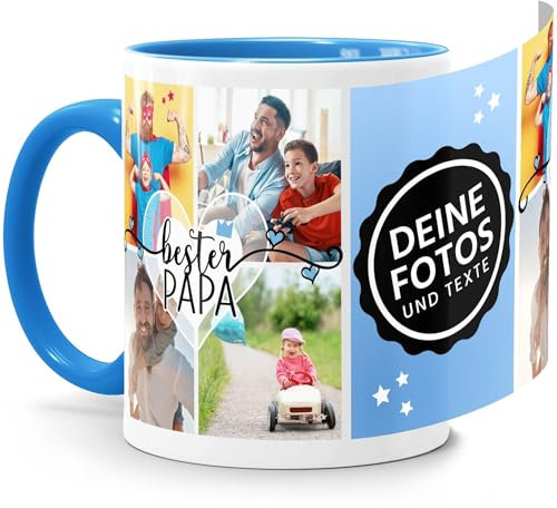 SpecialMe® Tasse mit Foto-Collage personalisiert mit bis zu 9 Bildern Fotogeschenk Papa selbst gestalten weiß-innen-blau standard