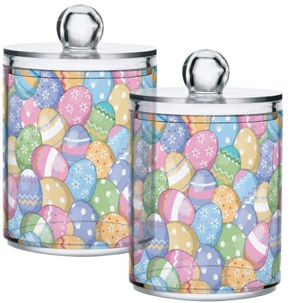 ISAOA Niedliche Ostereier-Kosmetik-Organizer, Kunststoff-Wattekugel- und Tupfer mit Deckel, Badezimmer-Aufbewahrungsbehälter, Kosmetik-Organizer, Aufbewahrung für Wattebälle, Wattestäbchen, Q-Tips, 2