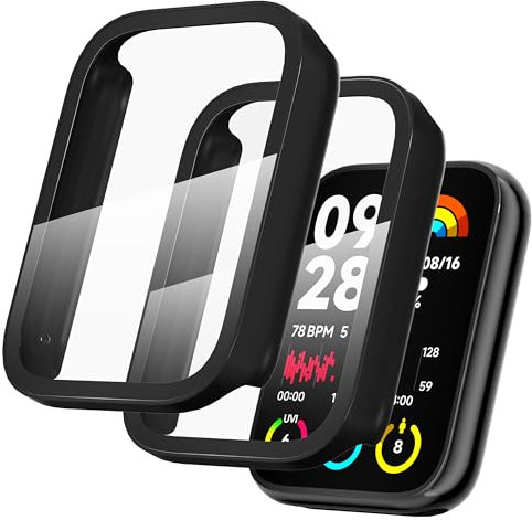 Diruite 2 Piezas Funda para Xiaomi Smart Band 8 Pro Protector Pantalla Cristal Templado Incorporado,HD Protección Completa PC Dura Carcasa Protector para Xiaomi Smart Band 8 Pro Case