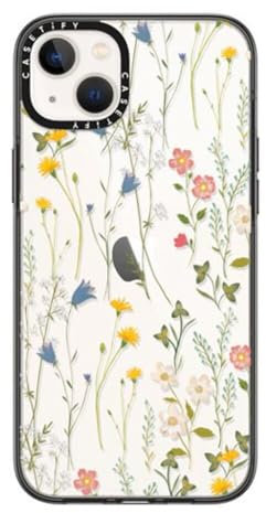 CASETiFY Kompakte Schutzhülle für iPhone 14 Plus, militärische Qualität, Falltest in Militärqualität, 1,2 m Fallschutz, verträumtes Blumenmuster, Transparentes Schwarz