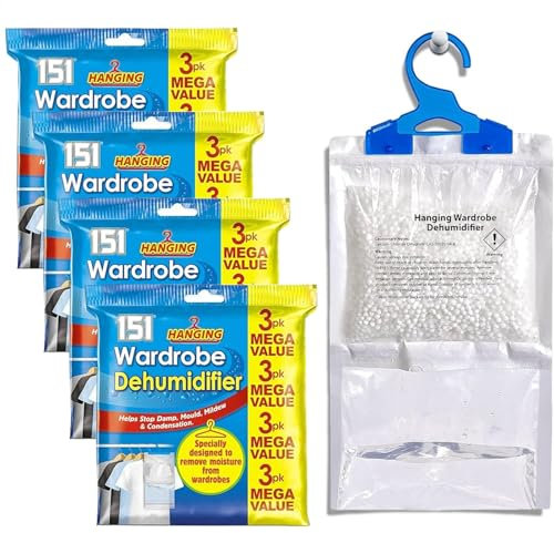 K-MART Wardrobe Dehumidifier Hanging Bags, Pack Of 12 Moisture Absorbers, Ideal to stop damp & condensation- For Wardrobe, Home, Kitchen, Garage, Bedroom, Caravan, Office, Basement etc