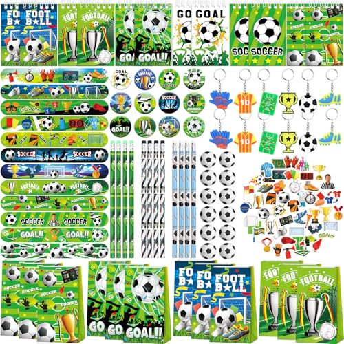 ENCETARDE Fußball Party Bevorzugungen, Fußball Geburtstag Dekorationen, Fußball Party Bevorzugung Taschen Schlüsselanhänger Mini Notizblock Aufkleber Armbänder für Sport Kinder Jungen Mädchen
