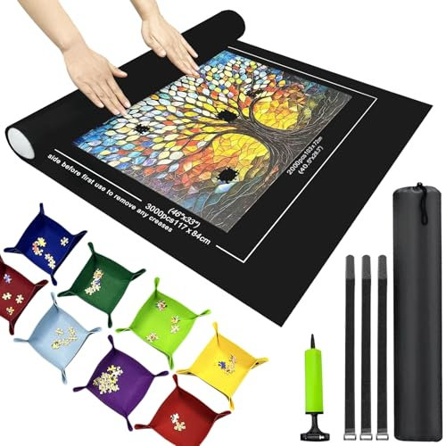 Napzy Puzzlematte bis zu 3000 Teile zusammenrollbare Matte Puzzlematte mit tragbarer Kordelzug-Aufbewahrungstasche, Puzzle-Sortiertabletts für Puzzle-Liebhaber, Geschenk aus Filz